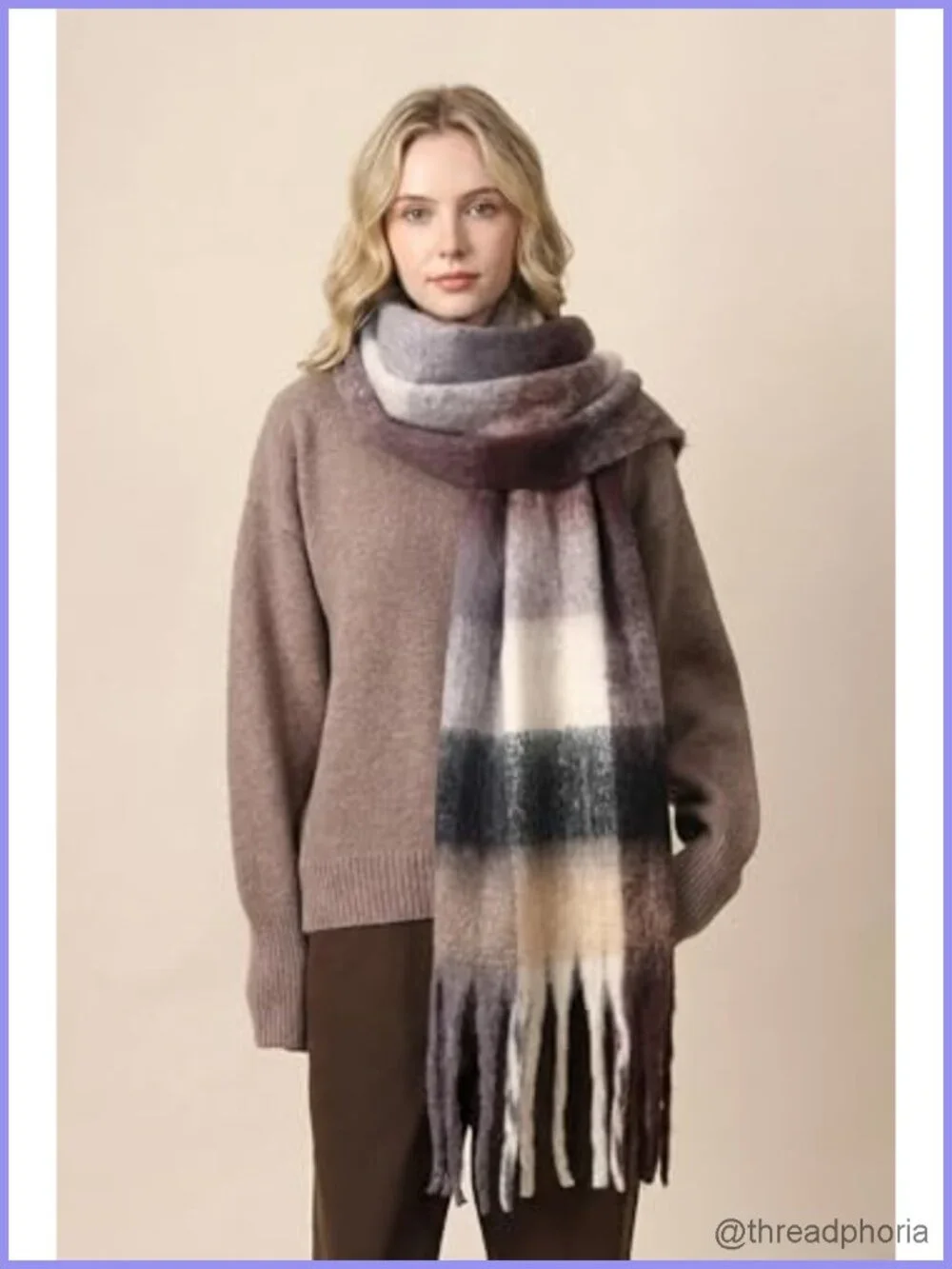 Chunky Oversized Checkered Winter Scarf Blanket Wrap